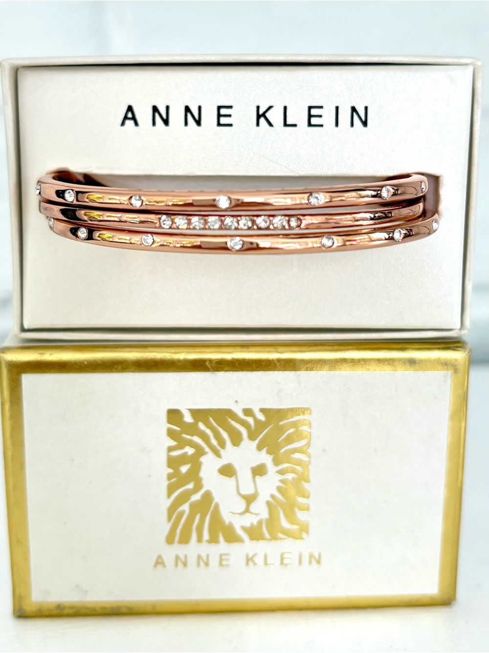 Anne Klein Rose Gold Crystal Stacked Bangles